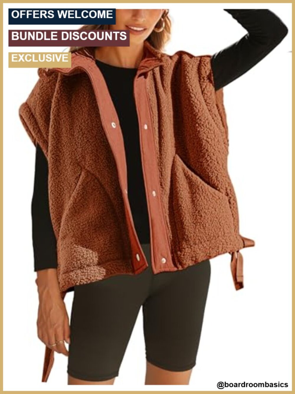 Oversized Fuzzy Fleece Vest Sleeveless Sherpa Jacket Button Closure Winter Warm